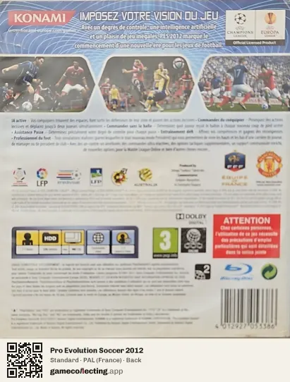 Pro Evolution Soccer 2012 PlayStation 3, France box back