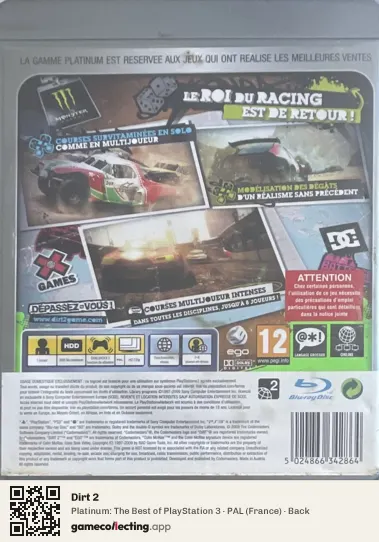 Dirt 2 PlayStation 3, France box back