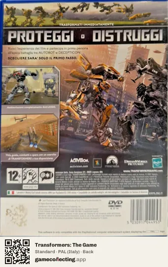 Transformers: The Game PlayStation 2, Italy box back
