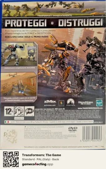Transformers: The Game PlayStation 2, Italy box back