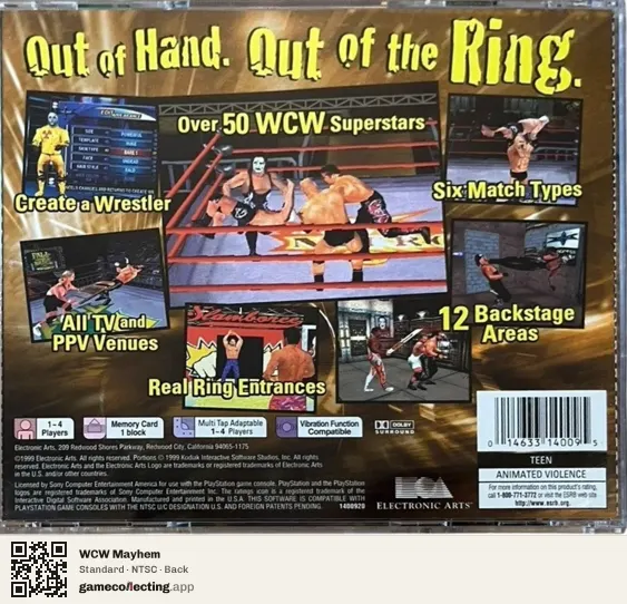 WCW Mayhem PlayStation, NTSC box back
