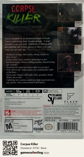 Corpse Killer Nintendo Switch, NTSC box back