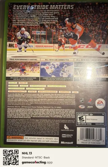 NHL 13 Xbox 360, NTSC box back