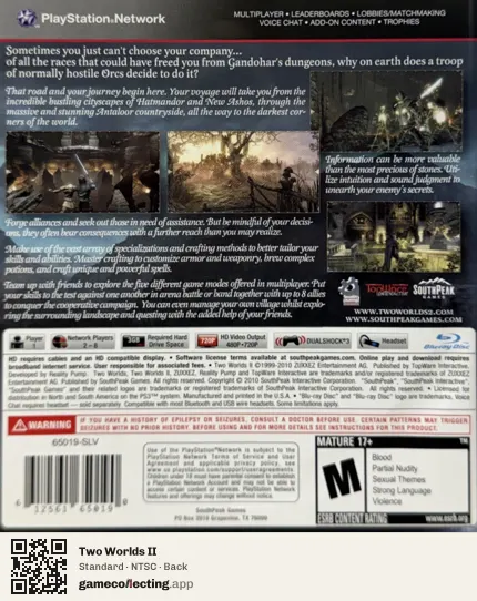 Two Worlds II PlayStation 3, NTSC box back