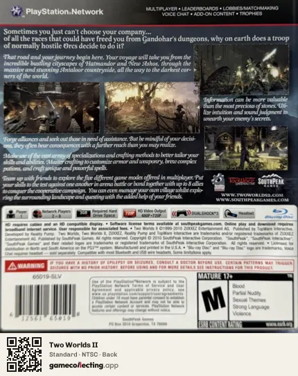 Two Worlds II PlayStation 3, NTSC box back
