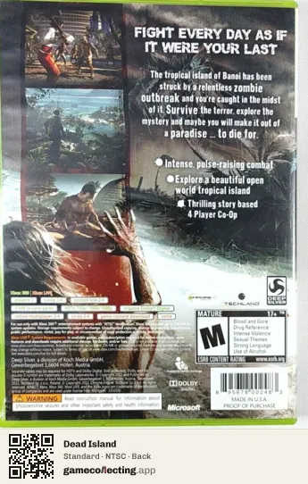 Dead Island Xbox 360, NTSC box back