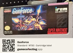 Gunforce Super Nintendo Entertainment System, NTSC cartridge label