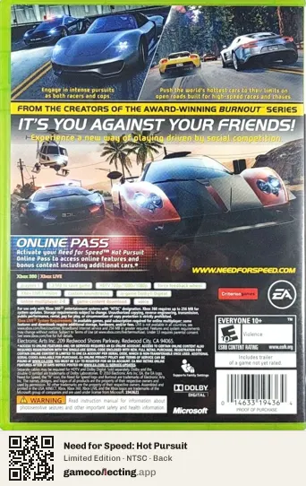 Need for Speed: Hot Pursuit Xbox 360, NTSC box back