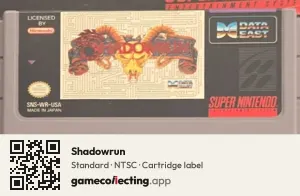 Shadowrun Super Nintendo Entertainment System, NTSC cartridge label