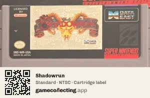 Shadowrun Super Nintendo Entertainment System, NTSC cartridge label