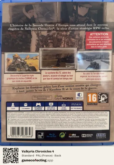 Valkyria Chronicles 4 PlayStation 4, France box back