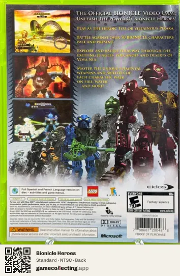 Bionicle Heroes Xbox 360, NTSC box back