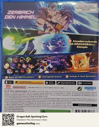 Dragon Ball: Sparking! Zero PlayStation 5, Germany box back