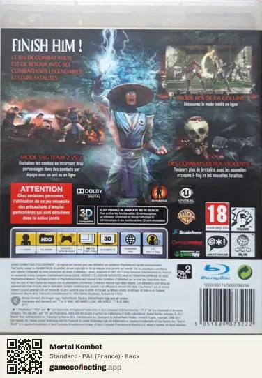 Mortal Kombat PlayStation 3, France box back