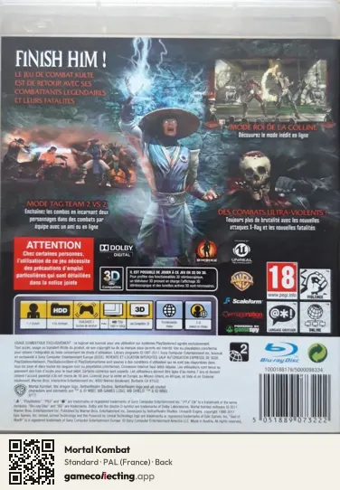 Mortal Kombat PlayStation 3, France box back