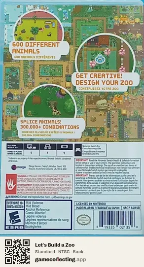 Let's Build a Zoo Nintendo Switch, NTSC box back