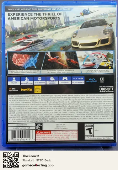 The Crew 2 PlayStation 4, NTSC box back