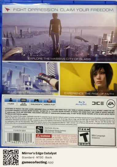Mirror's Edge Catalyst PlayStation 4, NTSC box back