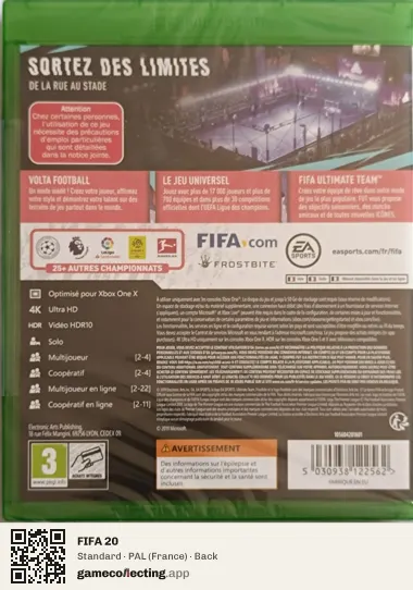 FIFA 20 Xbox One, France box back