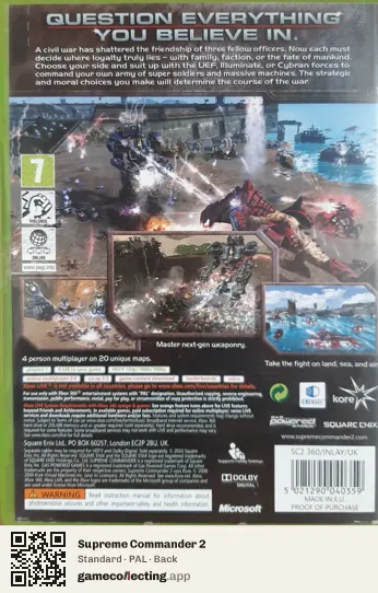 Supreme Commander 2 Xbox 360, PAL box back