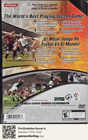Pro Evolution Soccer 4 PlayStation 2, NTSC box back