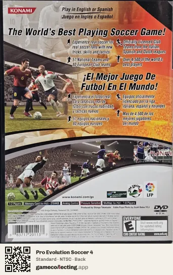 Pro Evolution Soccer 4 PlayStation 2, NTSC box back