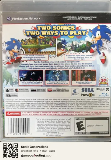 Sonic Generations PlayStation 3, NTSC box back
