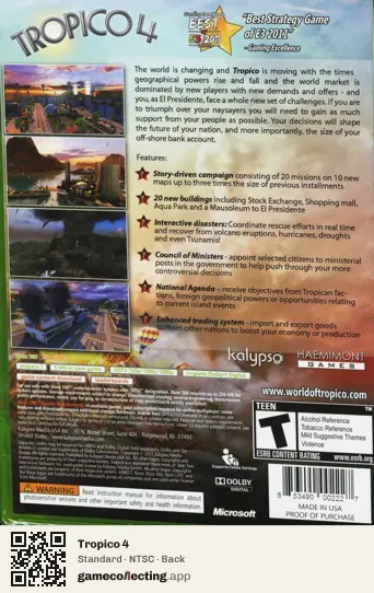 Tropico 4 Xbox 360, NTSC box back