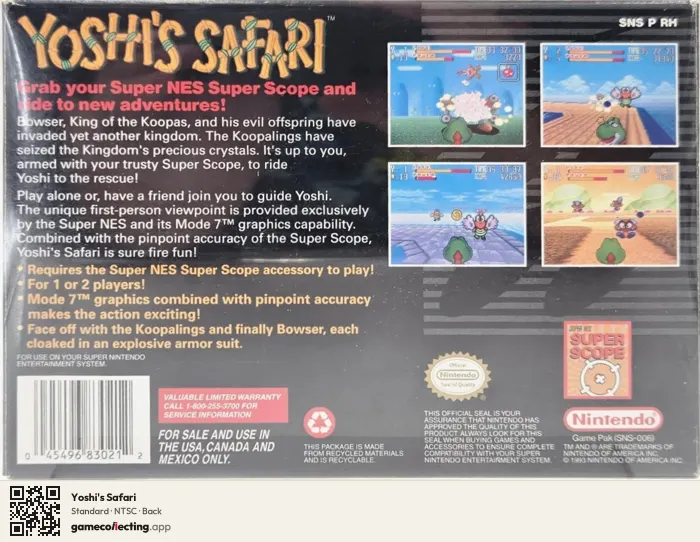 Yoshi's Safari Super Nintendo Entertainment System, NTSC box back