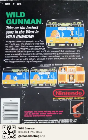 Wild Gunman Nintendo Entertainment System, PAL box back