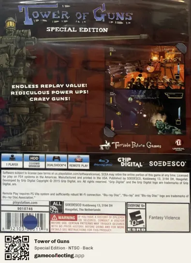 Tower of Guns PlayStation 4, NTSC box back
