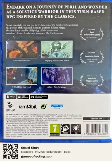 Sea of Stars PlayStation 5, United Kingdom box back