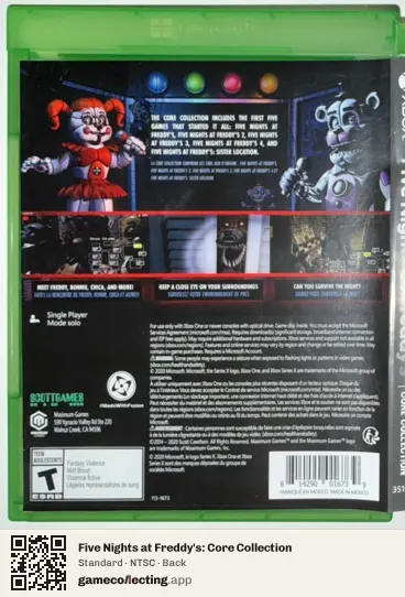Five Nights at Freddy's: Core Collection Xbox One, NTSC box back