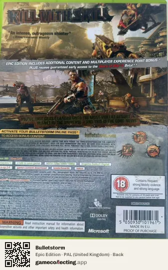 Bulletstorm Xbox 360, United Kingdom box back