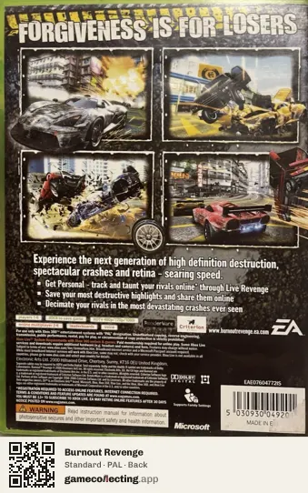 Burnout Revenge Xbox 360, PAL box back