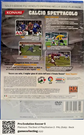 Pro Evolution Soccer 5 PlayStation 2, Italy box back