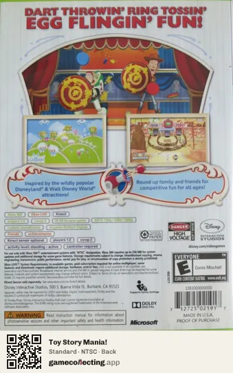 Toy Story Mania! Xbox 360, NTSC box back