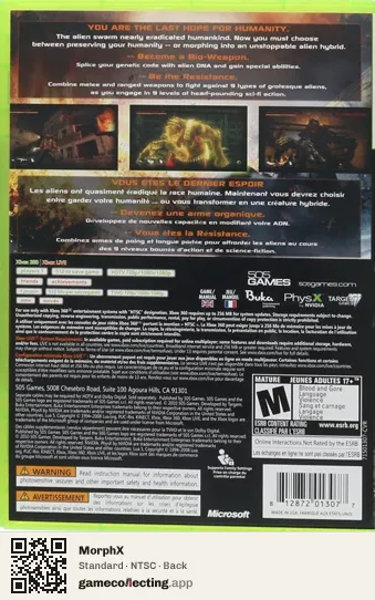 MorphX Xbox 360, NTSC box back