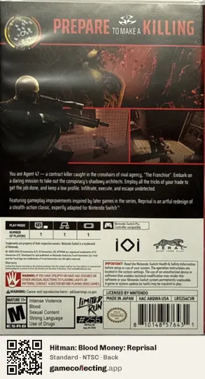 Hitman: Blood Money: Reprisal Nintendo Switch, NTSC box back