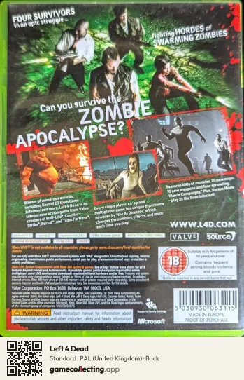 Left 4 Dead Xbox 360, United Kingdom box back