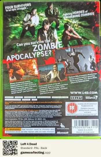 Left 4 Dead Xbox 360, PAL box back