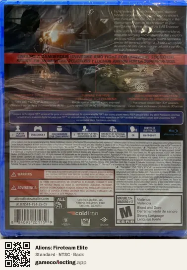 Aliens: Fireteam Elite PlayStation 4, NTSC box back