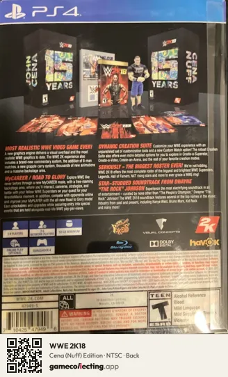 WWE 2K18 PlayStation 4, NTSC box back