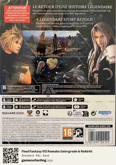 Final Fantasy VII Remake Intergrade & Rebirth PlayStation 5, PAL box back