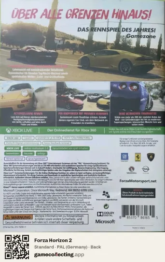 Forza Horizon 2 Xbox 360, Germany box back
