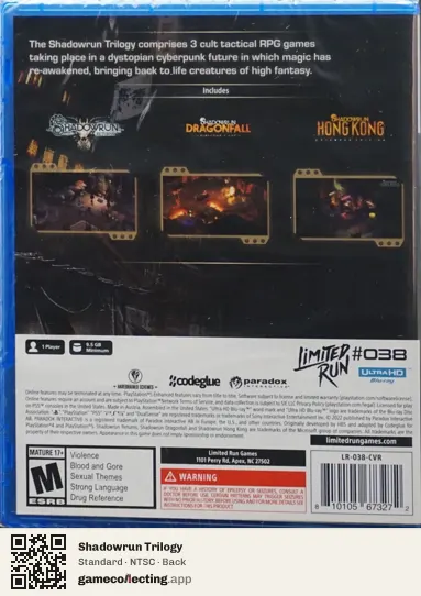 Shadowrun Trilogy PlayStation 5, NTSC box back