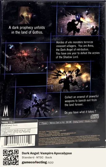 Dark Angel: Vampire Apocalypse PlayStation 2, NTSC box back