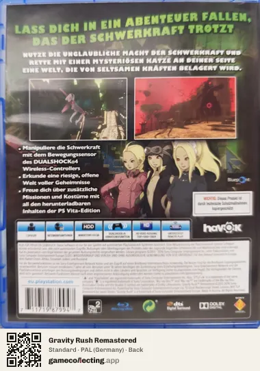 Gravity Rush Remastered PlayStation 4, Germany box back