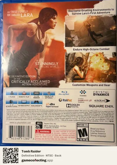 Tomb Raider PlayStation 4, NTSC box back
