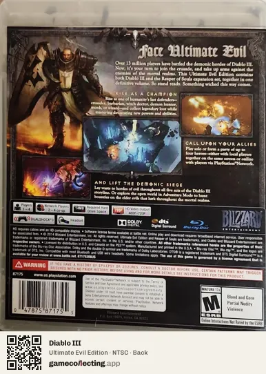 Diablo III PlayStation 3, NTSC box back